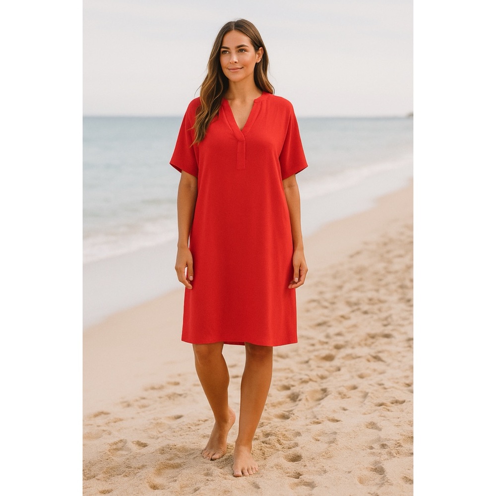 Floryday Dress Orange Short Sleeve Split Collar Casual Size M